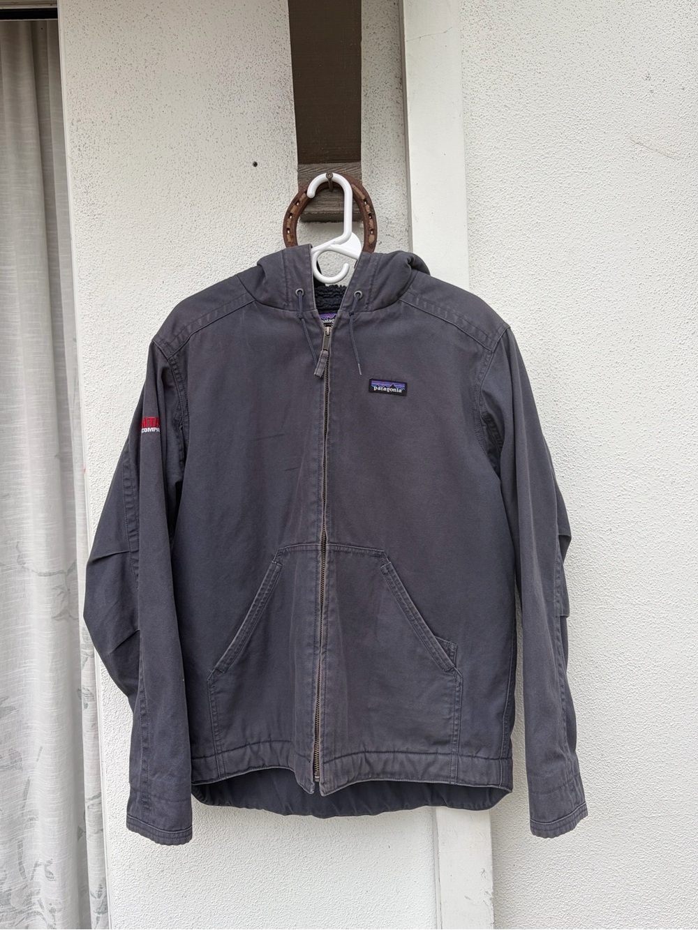 Men's Grey Workwear Patagonia Organic Cotton Sherpa Canvas Hoody Jacket (M)